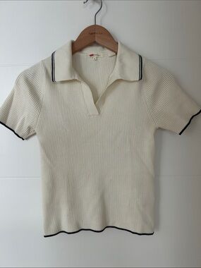Levi's Cream Ribbed Polo with Navy‎ Contrast Trim